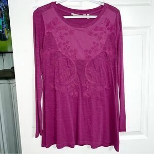 Soft Surroundings Grape colored embroidered long sleeve top/tunic